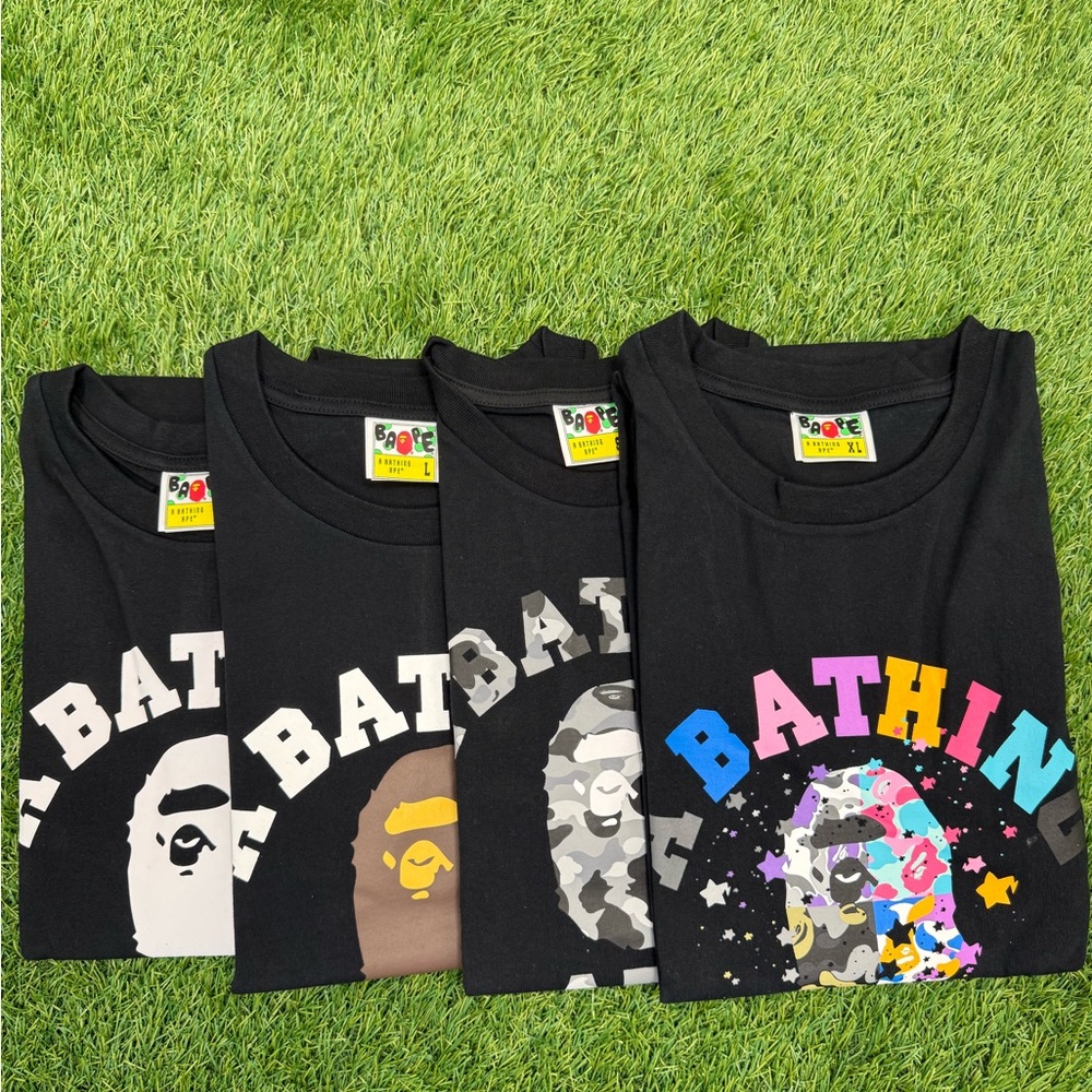 Bape Black Short Sleeve Tees with Graphic Designs